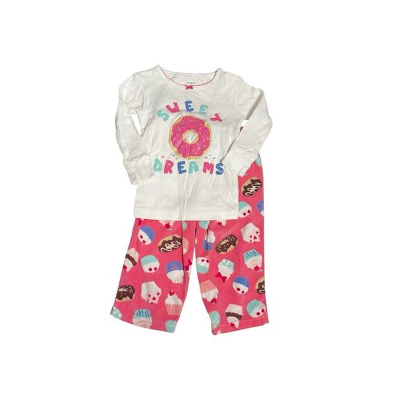 Carter's Girl Cupcakes & Donuts Long Sleeve Fleece Bottoms Pajama Set 18M - Picture 1 of 5
